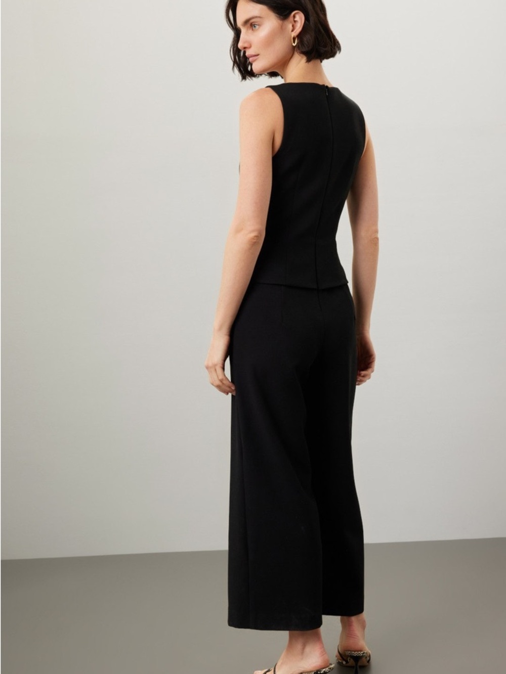 Black Wide-Leg Jumpsuit with Tailored Vest - Picture 2 of 6